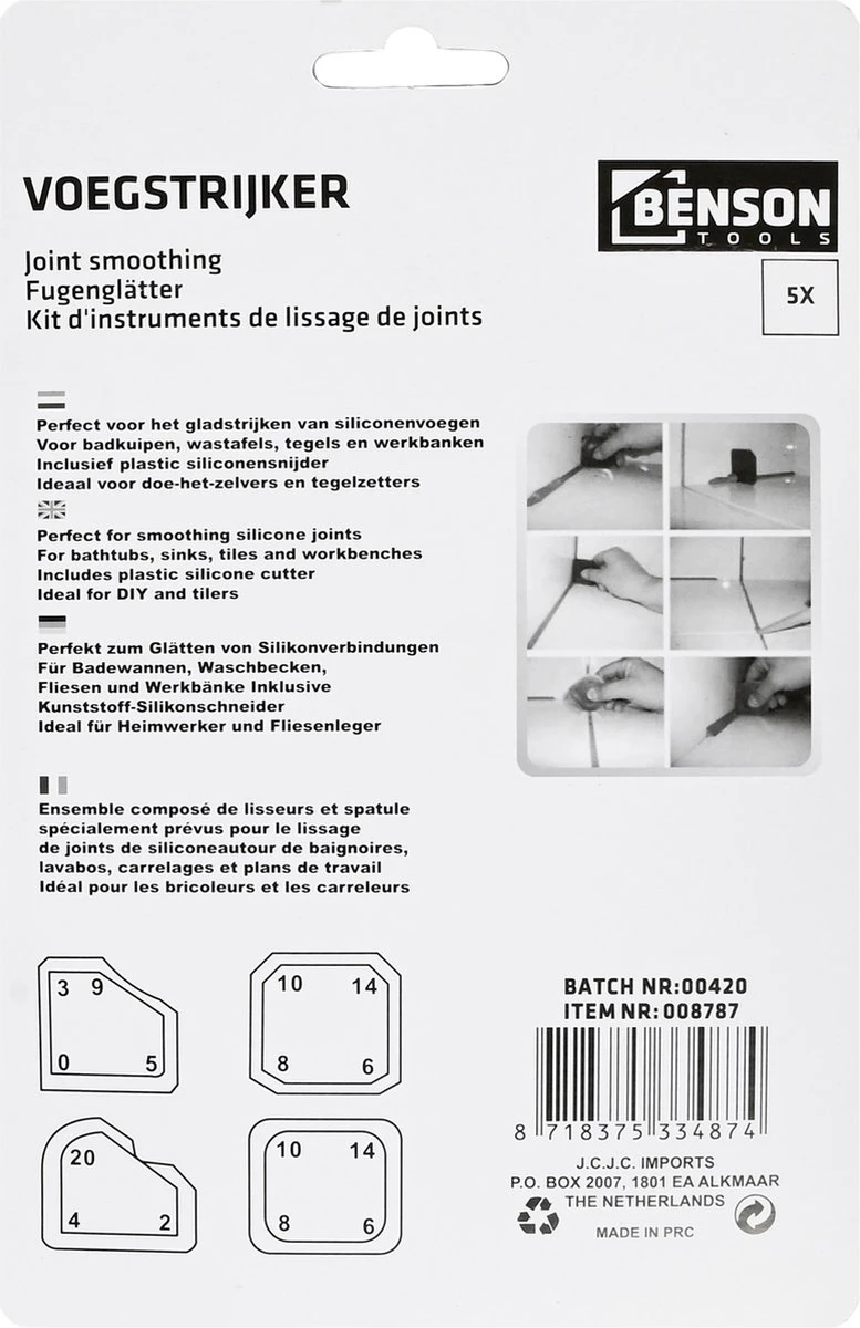 Benson Kitspatel - Voegstrijker - Voegenmaatje Set - 5 Delig 11 Benson Kitspatel - Voegstrijker - Voegenmaatje Set - 5 Delig - Afbeelding 9