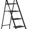 Kibani Keukentrapje - 4 Treden - Huishoudtrap - Keukentrap - Opstapje - Metaal - Opvouwbaar - Inklapbaar - Zwart - Antislip - Stevig