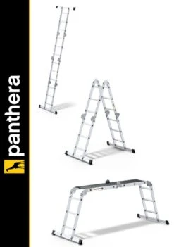 Panthera - Vouwladder 4 X 3 Treden Met Platform - Multifunctionele Ladder - Lichtgewicht Aluminium