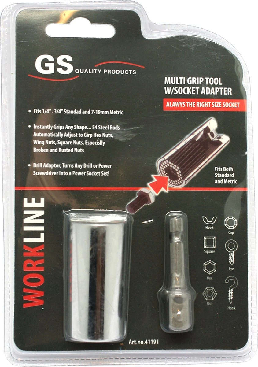 GS Gator Grip Universele Dopsleutel 7 Tot 19mm - 1/4'' En 3/4'' - Incl. Universele Adapter 7 GS Gator Grip Universele Dopsleutel 7 Tot 19mm - 1/4'' En 3/4'' - Incl. Universele Adapter - Afbeelding 5