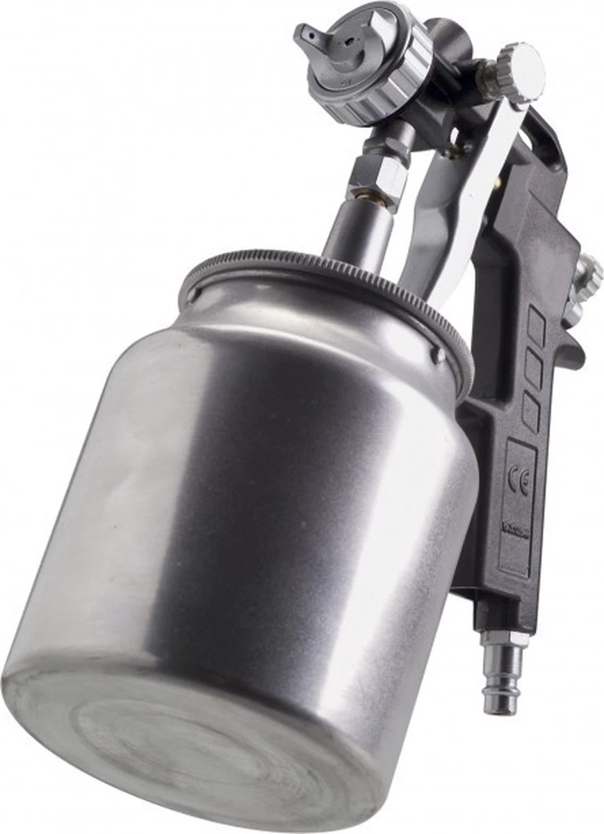FERM Verfpistool Met Onderbeker – Pneumatisch - 750cc – Max. 6 Bar – Instelbare Spraytoevoer 4 FERM Verfpistool Met Onderbeker – Pneumatisch - 750cc – Max. 6 Bar – Instelbare Spraytoevoer - Afbeelding 2