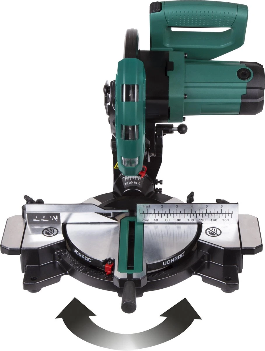 VONROC Afkortzaag - Verstekzaag – 1700W – Ø216MM – 4900 /min - Met Laser, Tafelverbreders & Diepteregeling – Incl. Zaagblad En Werkstukklem 5 VONROC Afkortzaag - Verstekzaag – 1700W – Ø216MM – 4900 /min - Met Laser, Tafelverbreders & Diepteregeling – Incl. Zaagblad En Werkstukklem - Afbeelding 3