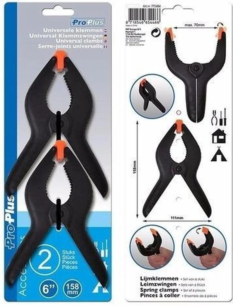 PROPLUS 4x Kunststof Lijmklemmen / Marktklemmen - 16 Cm - Veerklemmen / Marktklem 5 PROPLUS 4x Kunststof Lijmklemmen / Marktklemmen - 16 Cm - Veerklemmen / Marktklem - Afbeelding 3