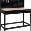 VONROC Duurzaam Rubberhout Werkbank / Werktafel - Met Stalen Gatenwand En Lade – Belastbaar Tot 130kg – Incl. 15-delige Hakenset -Makita Winkel 921x1200 1