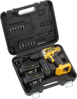 Powerplus POWX00501 Accu Boormachine - Schroefboormachine - Boormachine Accu - Accu Schroevendraaier - 20V - Incl. 3 X 20V Li-ion Accu's, Lader En 12-delige Gereedschapskoffer Met Schroefbits - Voor Hout, Steen En Metaal -Makita Winkel 934x1200