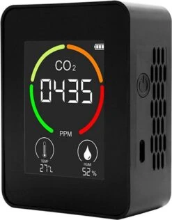 Merkloos CO2 Meter - Luchtkwaliteit - Koolstofdioxide - Thermometer - Hygrometer - Temperatuur - Luchtvochtigheid - Met Alarm - Kunststof - Zwart
