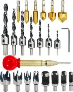 Merkloos 23 Delige Houtborenset - Verzinkborenset - Proppenboor - Hout - Houtproppen - Verzinkboren - Automatische Centerpunt - Boren - Houtboor