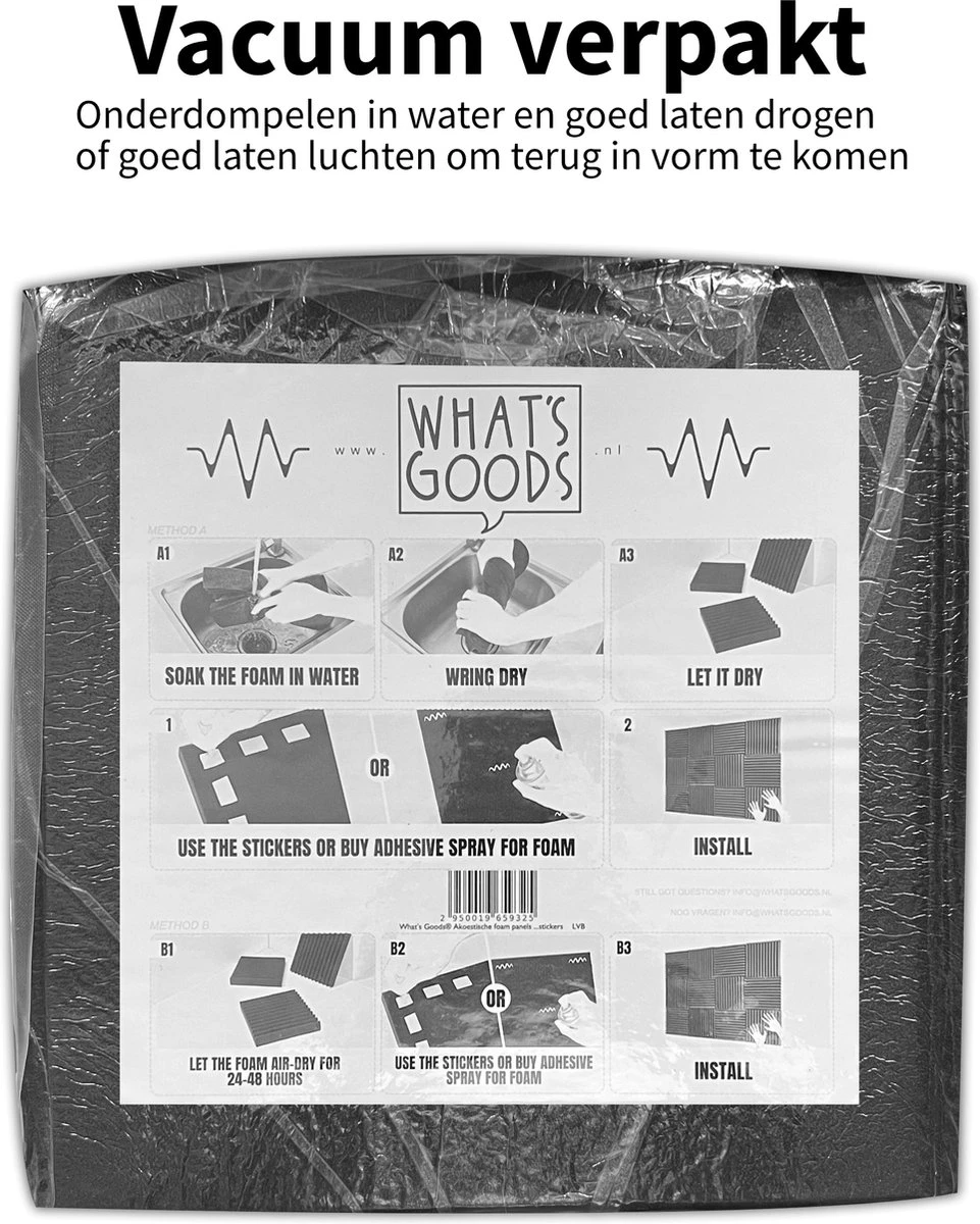 What's Goods® Akoestische Foam Panels 30x30x5cm Set X12 Tegels - Muur Studio Noppenschuim Absorptieplaten / Geluidsisolatie Panelen Zwart + GRATIS 48x Bevestigingstickers 7 What's Goods® Akoestische Foam Panels 30x30x5cm Set X12 Tegels - Muur Studio Noppenschuim Absorptieplaten / Geluidsisolatie Panelen Zwart + GRATIS 48x Bevestigingstickers - Afbeelding 5