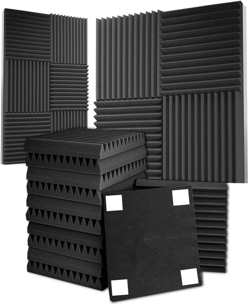 What's Goods® Akoestische Foam Panels 30x30x5cm Set X12 Tegels - Muur Studio Noppenschuim Absorptieplaten / Geluidsisolatie Panelen Zwart + GRATIS 48x Bevestigingstickers 3 What's Goods® Akoestische Foam Panels 30x30x5cm Set X12 Tegels - Muur Studio Noppenschuim Absorptieplaten / Geluidsisolatie Panelen Zwart + GRATIS 48x Bevestigingstickers