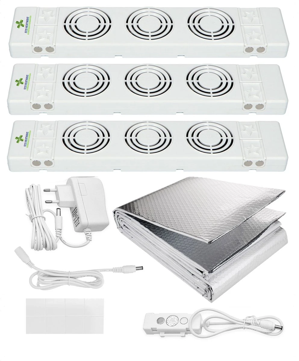 Eco Heatwave Radiator Ventilator Trio Set - Inc. Radiatorfolie Met Stickers - Compleet Pakket Met Bevestigingsmateriaal – Energie Besparend – Cv Ventilator Geschikt Voor Radiator En Convector Verwarming 3 Eco Heatwave Radiator Ventilator Trio Set - Inc. Radiatorfolie Met Stickers - Compleet Pakket Met Bevestigingsmateriaal – Energie Besparend – Cv Ventilator Geschikt Voor Radiator En Convector Verwarming